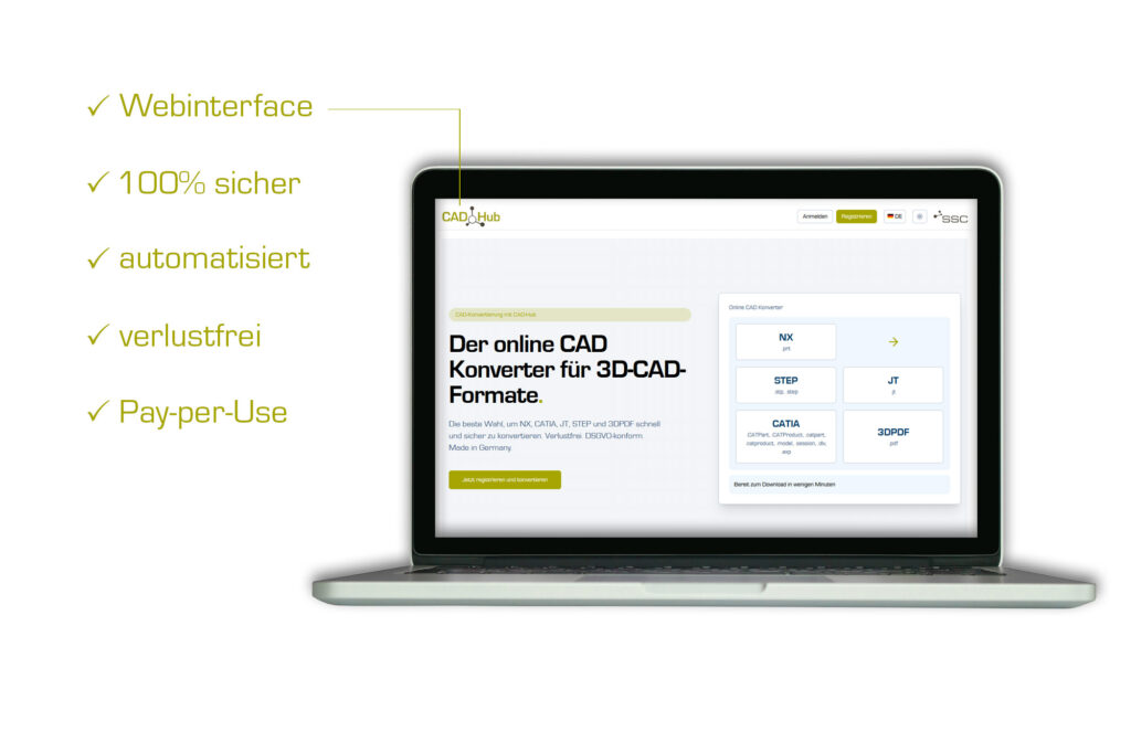 CAD-Hub Webinterface zur online CAD-Konvertierung – 100% sicher, automatisiert, verlustfrei und per Pay-per-Use nutzbar